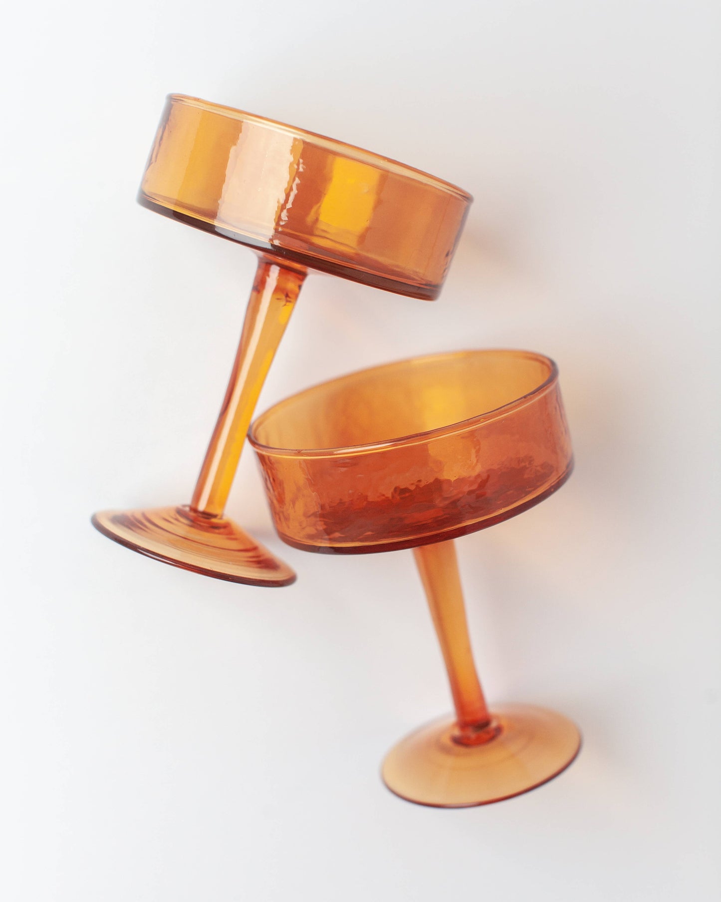 Handblown Hammered Coupe Cocktail Glass Pair: Clear