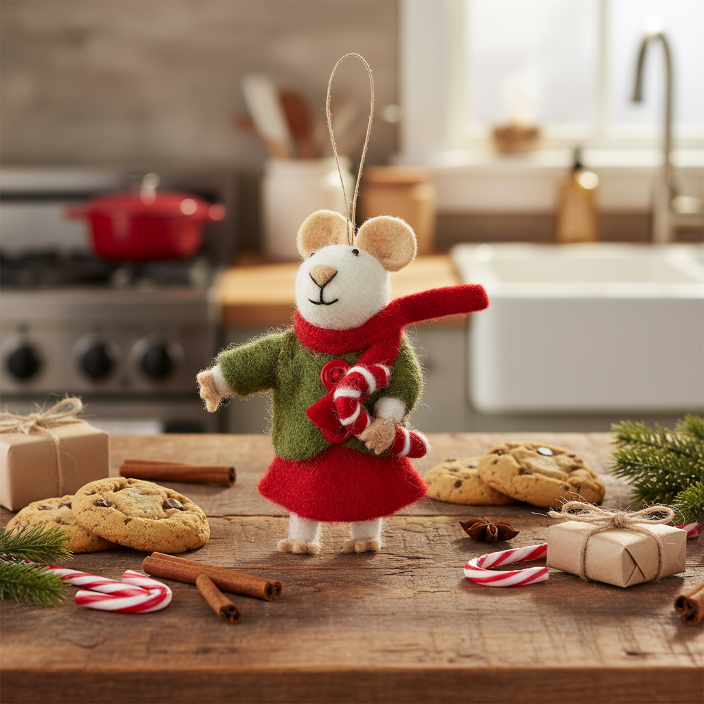 Handmade Felt Biodegradable Christmas Mouse Tree Hanging