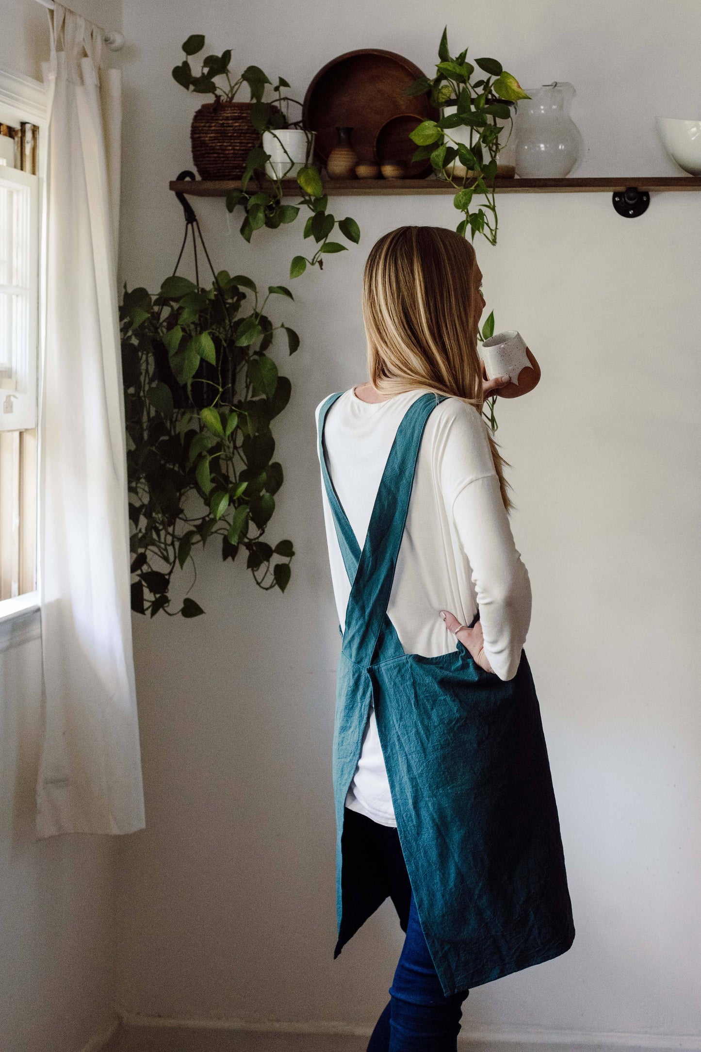 Cross Back Apron: Sky Blue