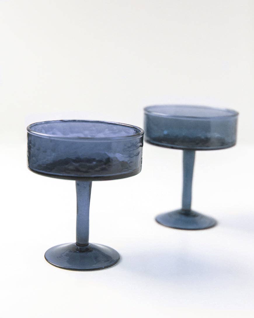 Handblown Hammered Coupe Cocktail Glass Pair: Clear