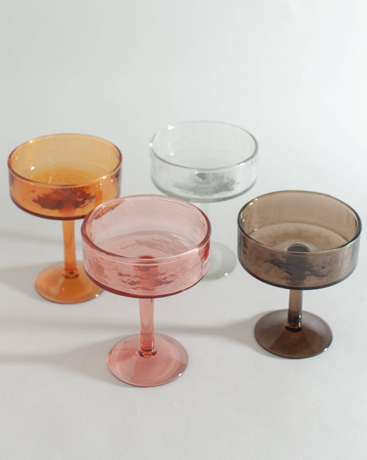 Handblown Hammered Coupe Cocktail Glass Pair: Clear