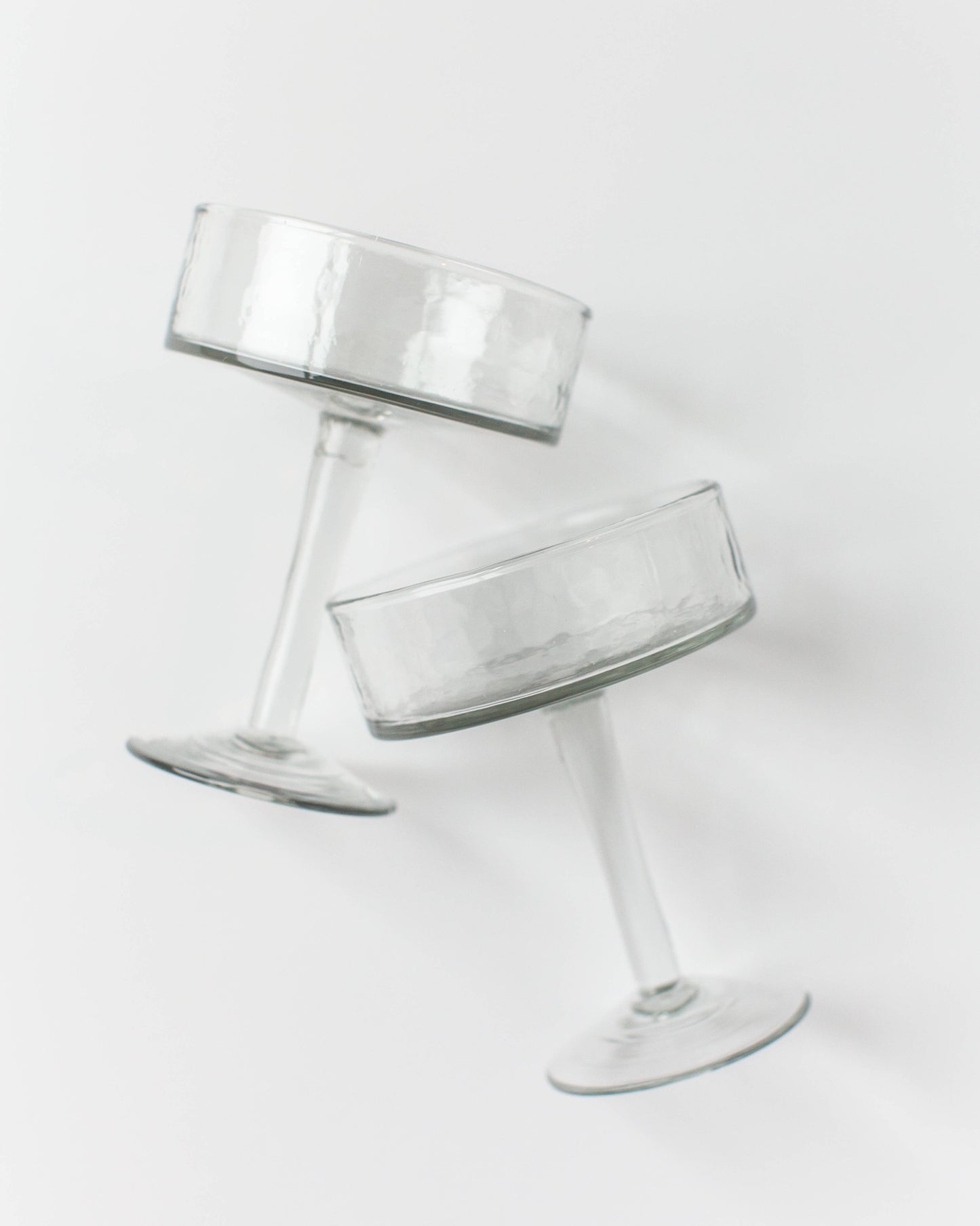 Handblown Hammered Coupe Cocktail Glass Pair: Smoke