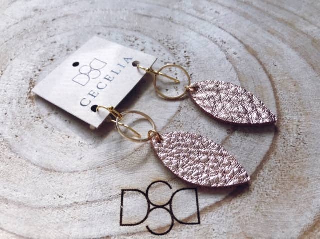 Small Feather Leather Hoop Earrings