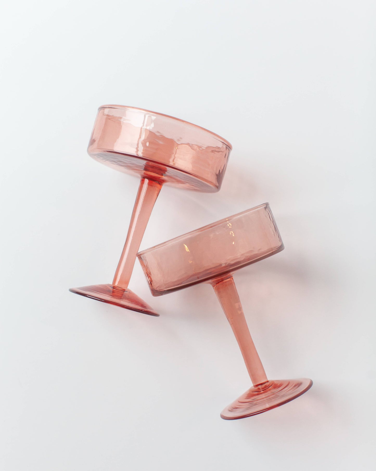 Handblown Hammered Coupe Cocktail Glass Pair: Smoke