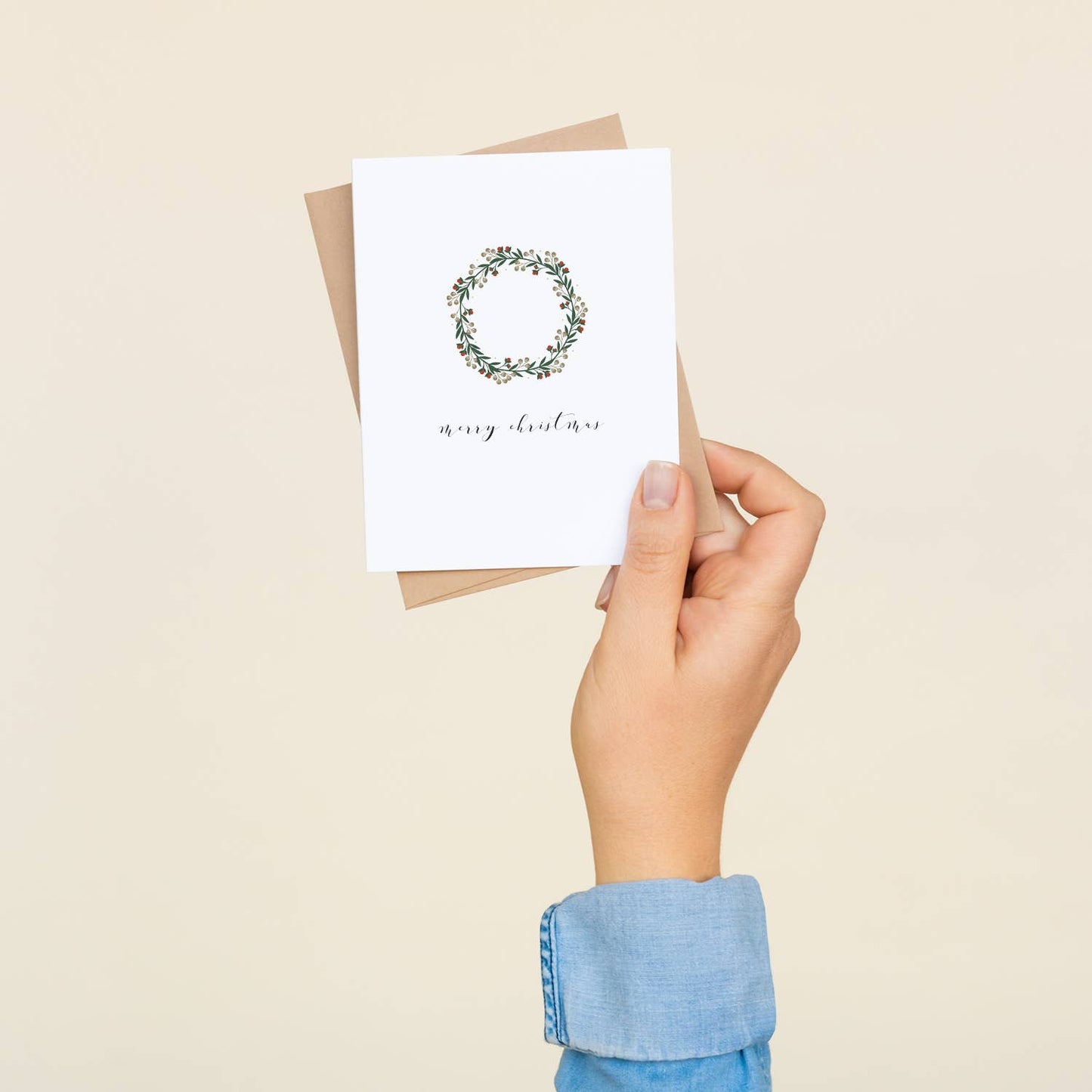 Merry Christmas Wreath Holiday Card | Christmas Card