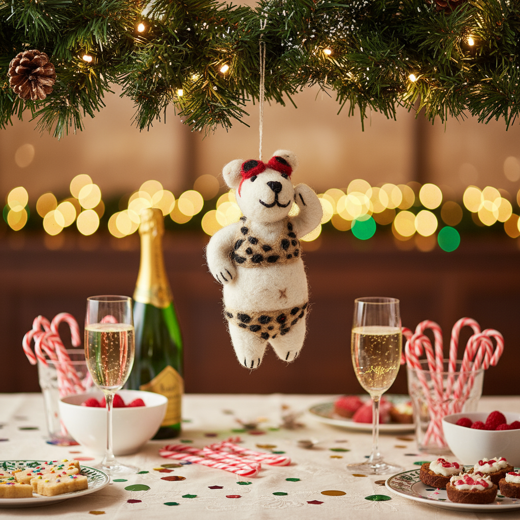 Handmade Felt Diva Polar Bear Hanging Christmas Dec
