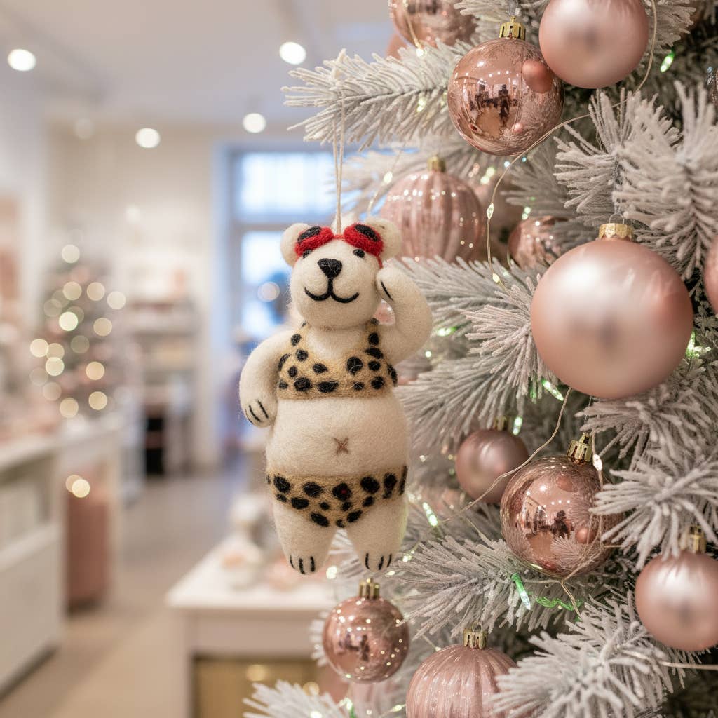 Handmade Felt Diva Polar Bear Hanging Christmas Dec