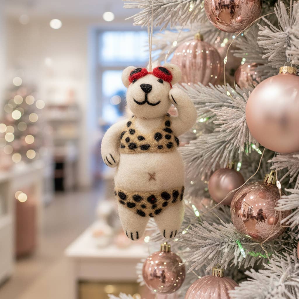 Handmade Felt Diva Polar Bear Hanging Christmas Dec