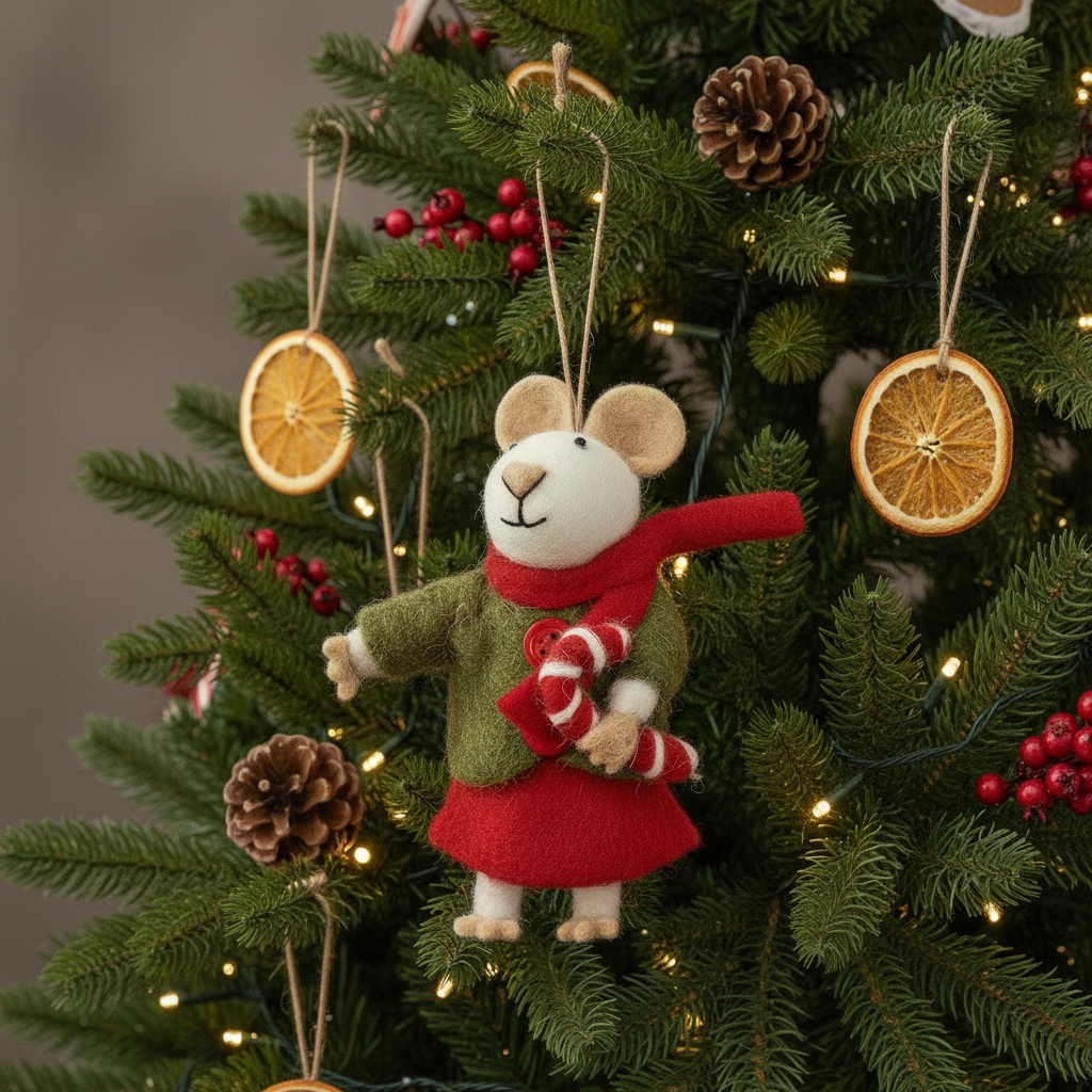 Handmade Felt Biodegradable Christmas Mouse Tree Hanging