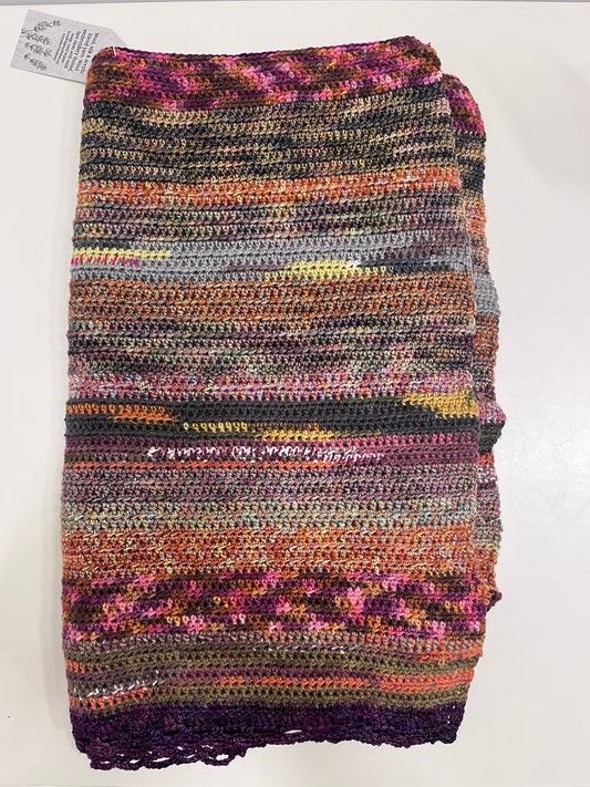 Susan Brockman - Multicolored Blanket Scarf w/ Embroidered Edge