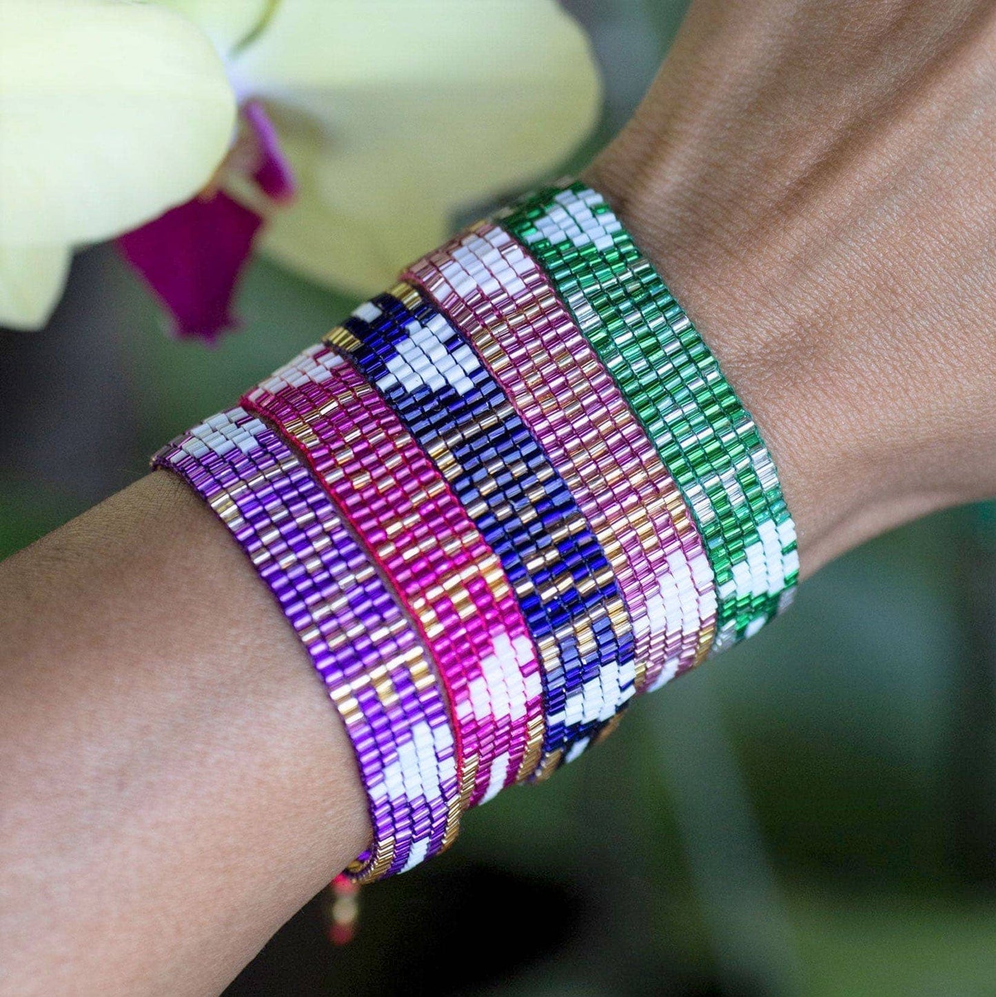 Seed Bead LOVE with Hearts Bracelet - Pink Topaz