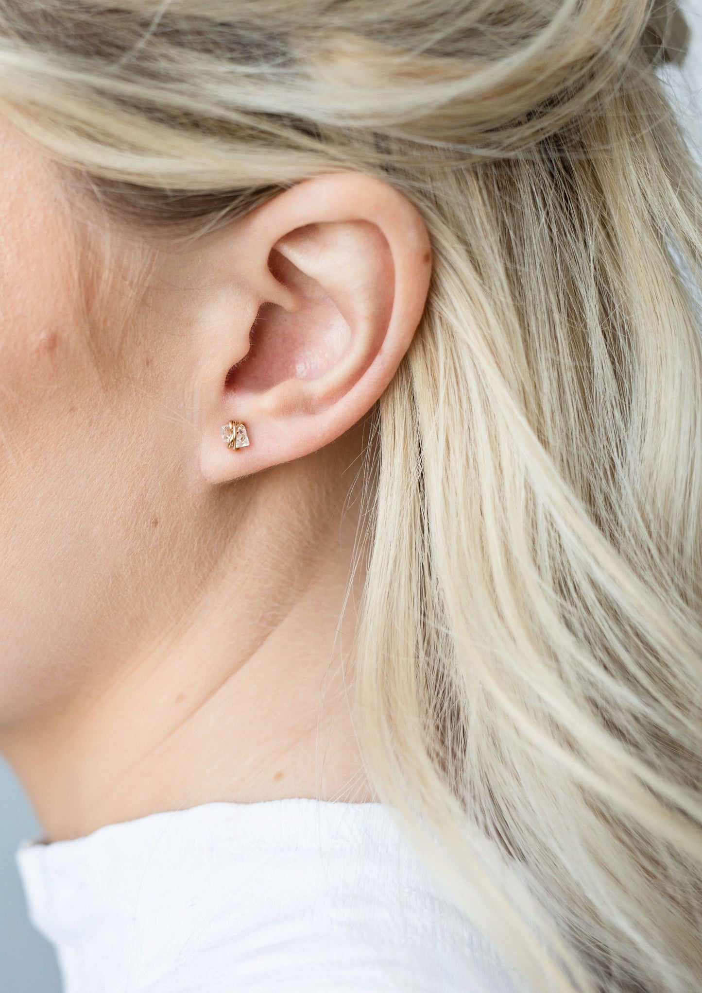 Herkimer Diamond Studs | 14kt Gold Fill + Sterling Silver: 14kt Gold Fill