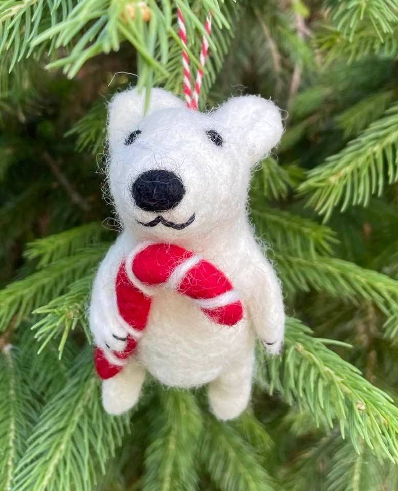 Holiday Ornament Polar Bear with Candy Cane