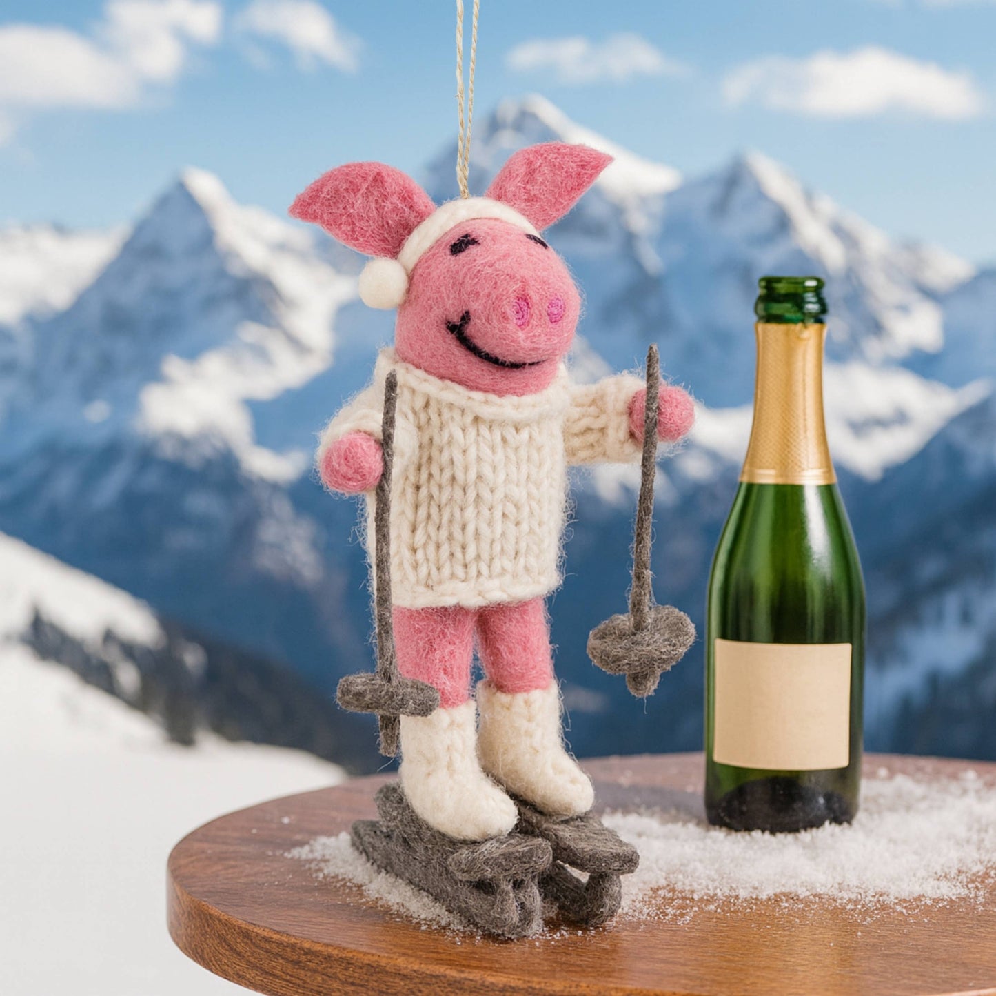 Handmade Felt Alpine Swine Hanging Pig Christmas Decoration