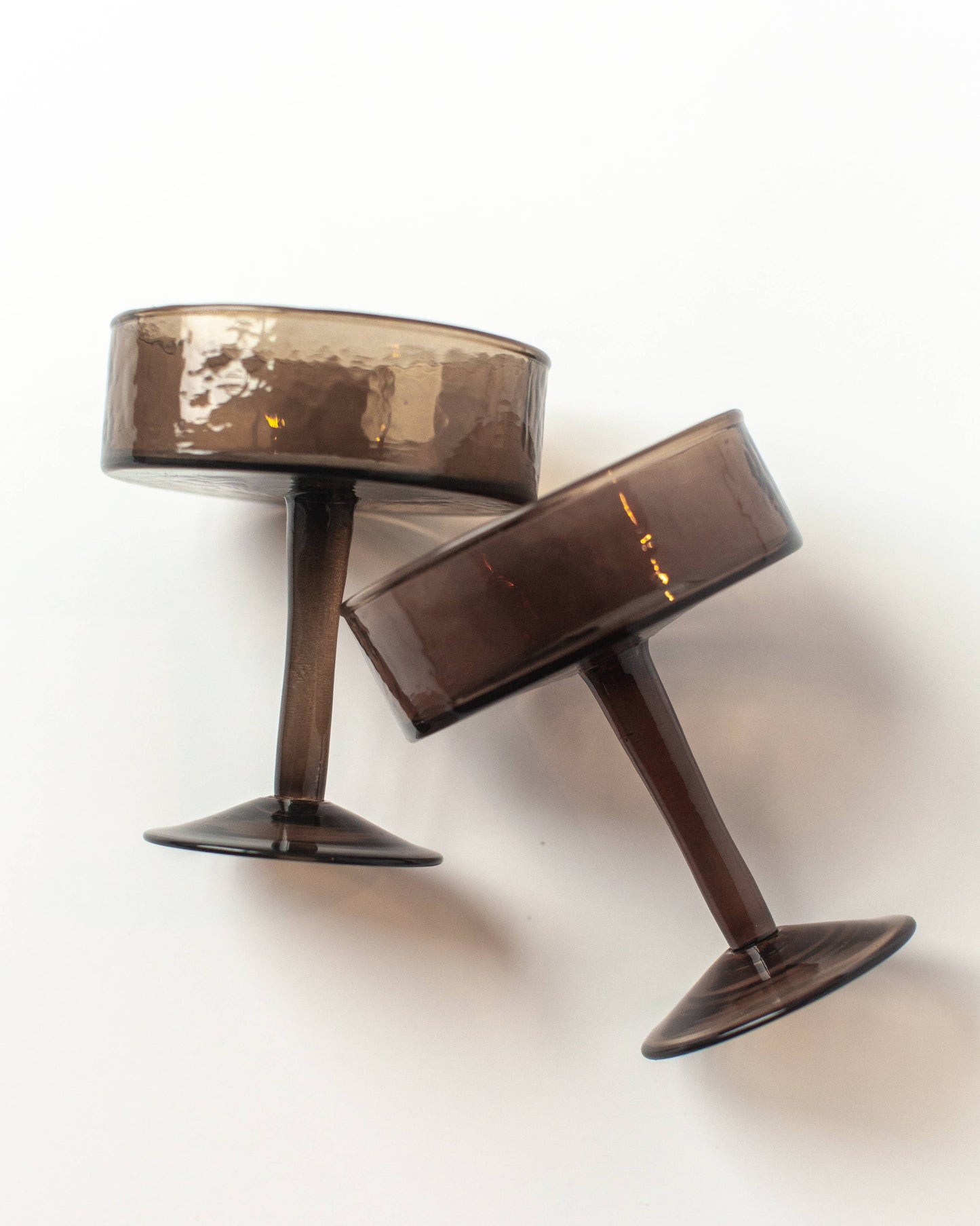 Handblown Hammered Coupe Cocktail Glass Pair: Smoke