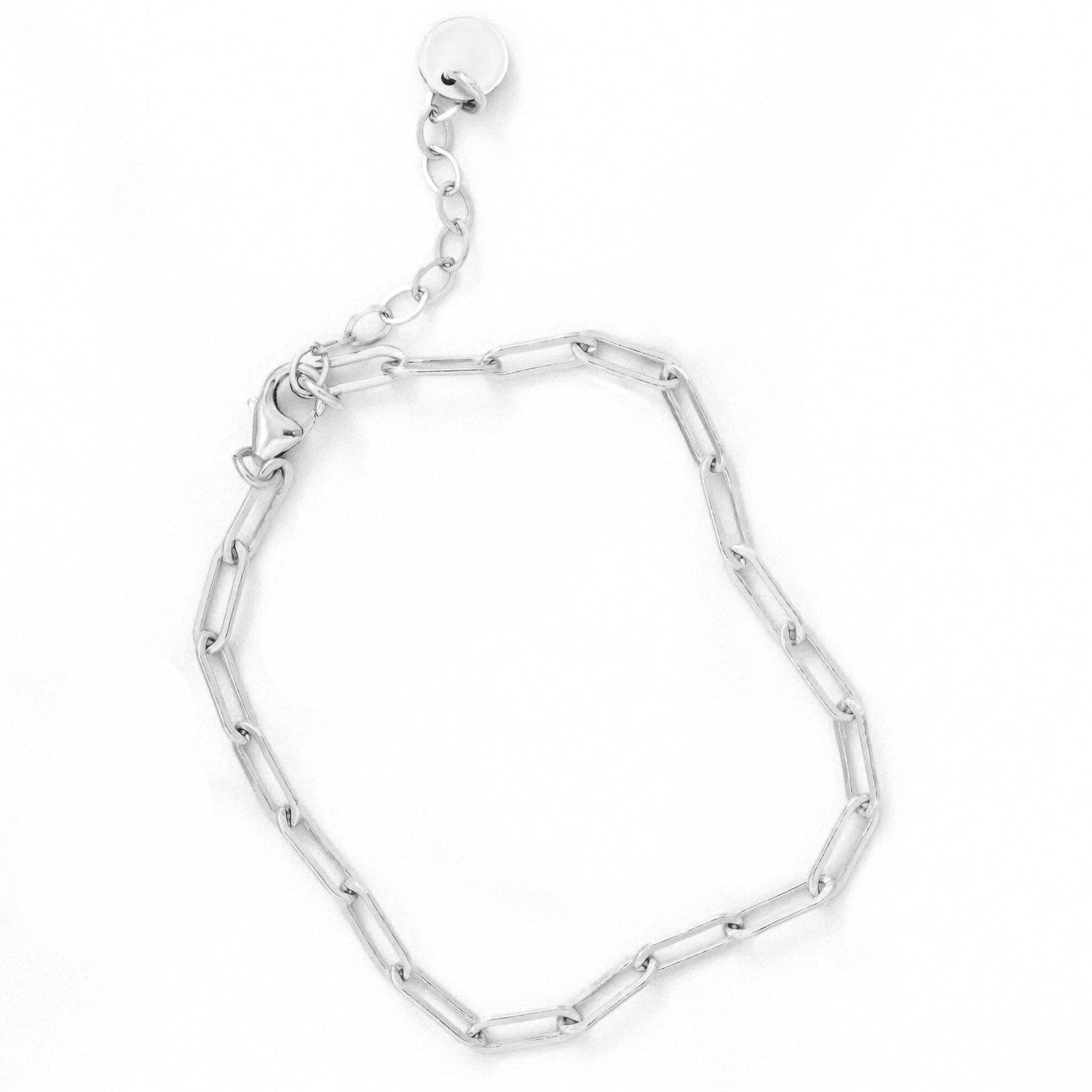 Paperclip Chain Bracelet w/1" Built-In Extender - Waterproof: Silver