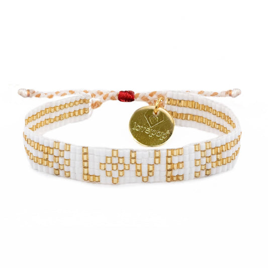 Seed Bead LOVE Bracelet - White & Gold