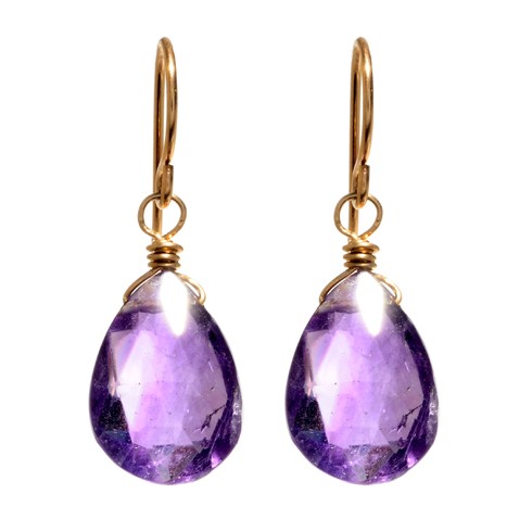 Earrings - Amethyst on Short Gold Wire